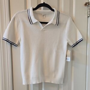 THEREABOUTS GIRL'S WHITE COLARED SHORT SLEEVES PULLOVER SWEATER MEDIUM 10-12